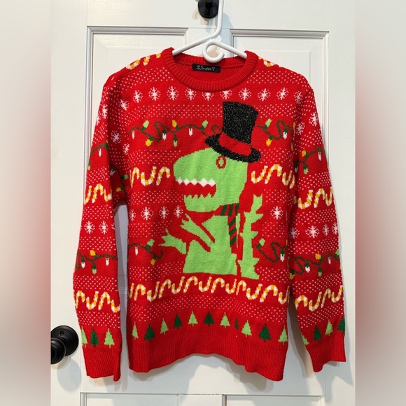 Simplee Women’s Ugly Christmas Red Sweater T Rex Dinosaur  With Hat Size S - Picture 2 of 5